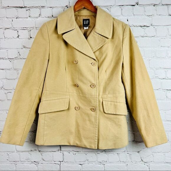 Y2K Gap Classic Tan Academia Blazer Double Breast Notch Collar Lined Jacket - Picture 8 of 14